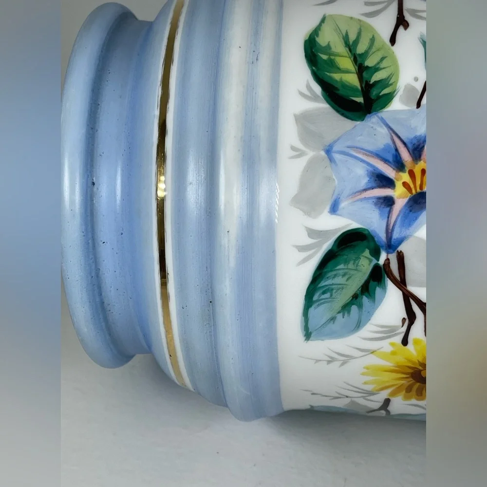 Vintage Milk Glass planter Westmoreland Style 1950s Cachepot floral hand painted
